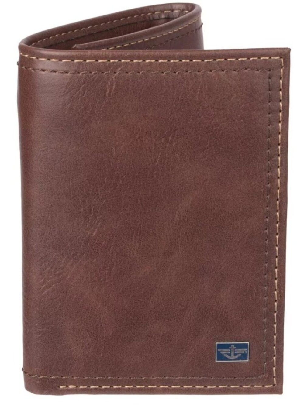 Dockers Men's Leather Trifold Wallet Zippered RFID Photo ID Brown